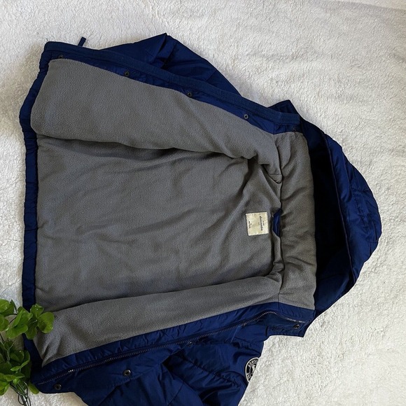 Abercrombie Kids Sz XL Blue Zip Puffer Jacket Coat Faux Fur Lined Hooded - Picture 4 of 12